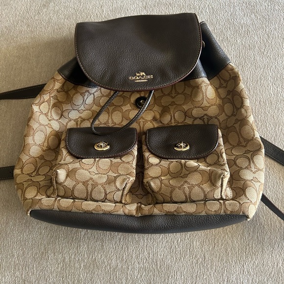 Coach Signature Pattern Backpack in Brown - Picture 1 of 15